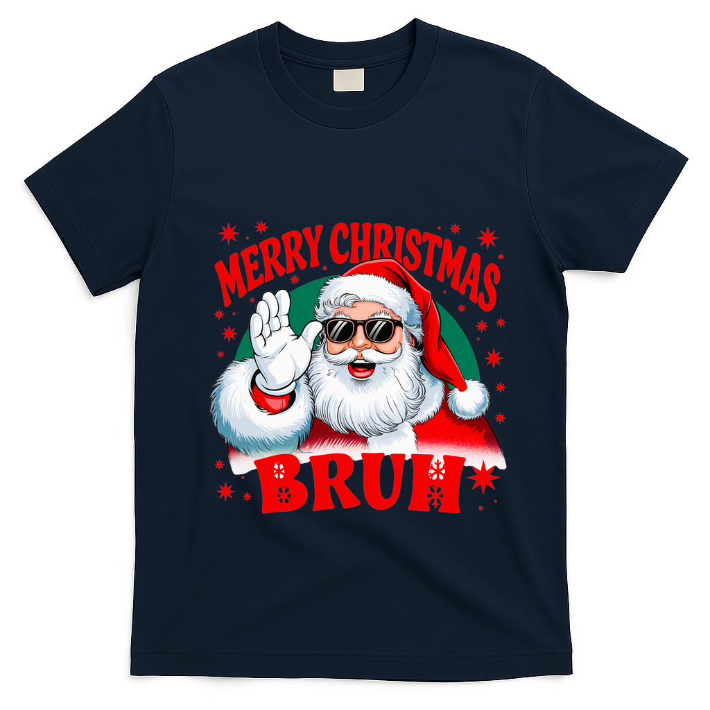 Merry Christmas Bruh Santa Claus Funny T-Shirt - Navy Blue