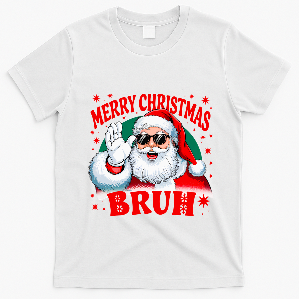 Merry Christmas Bruh Santa Claus Funny T-Shirt - White