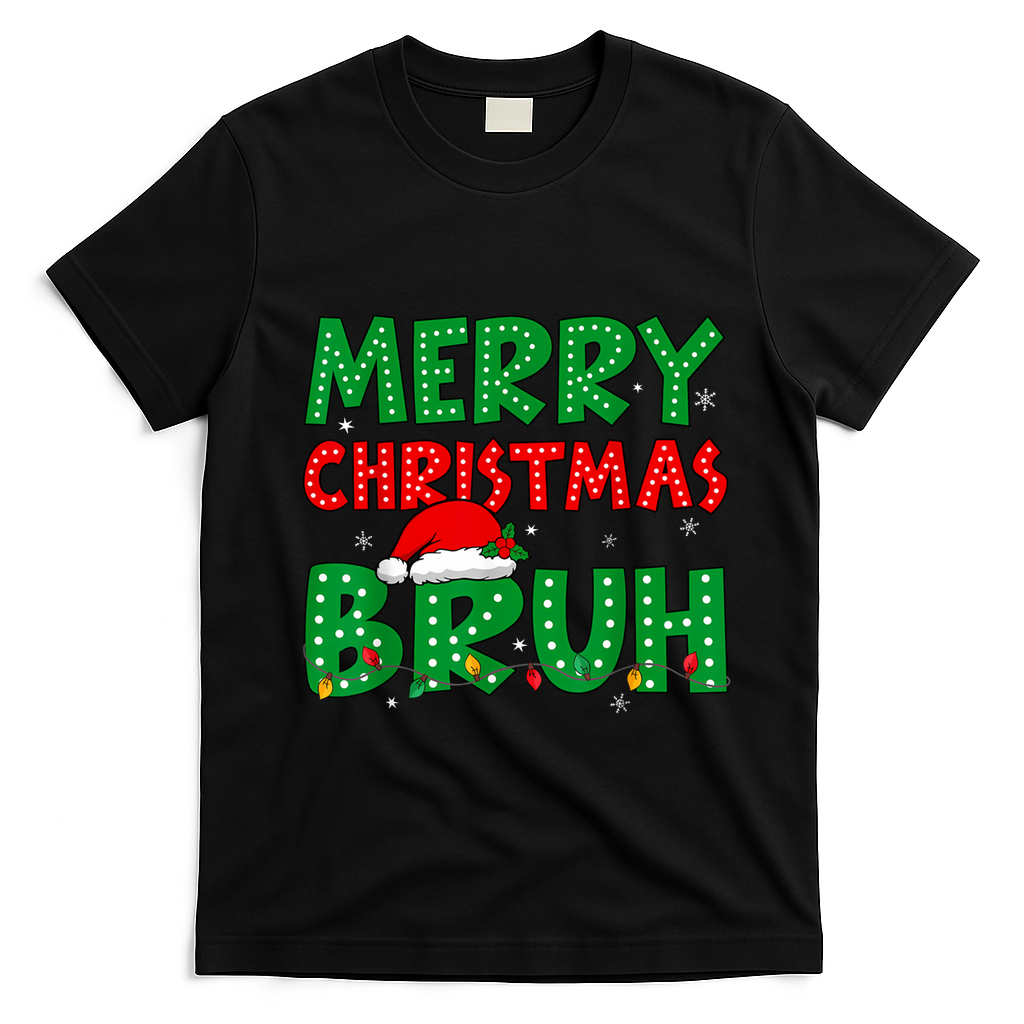 Merry Christmas Bruh Meme Funny Holiday T-Shirt - Black
