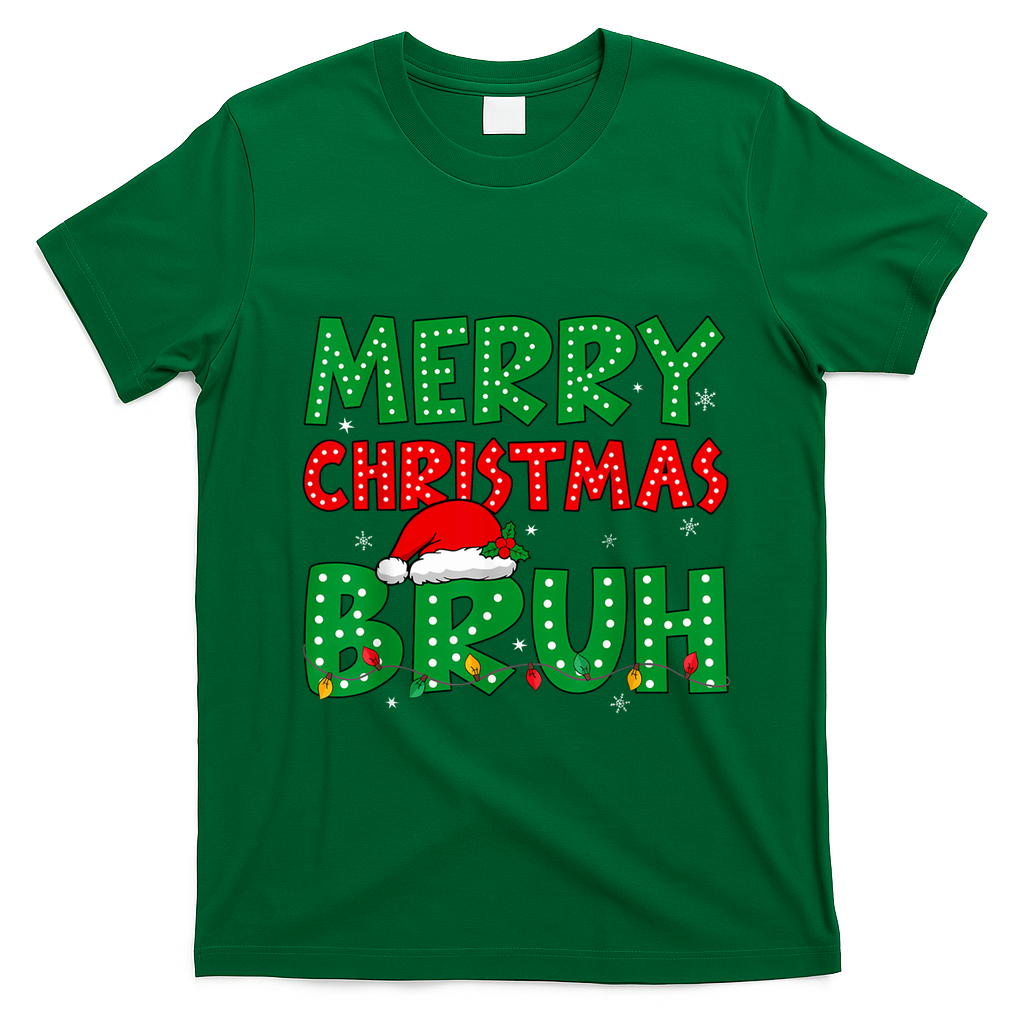 Merry Christmas Bruh Meme Funny Holiday T-Shirt - Irish Green