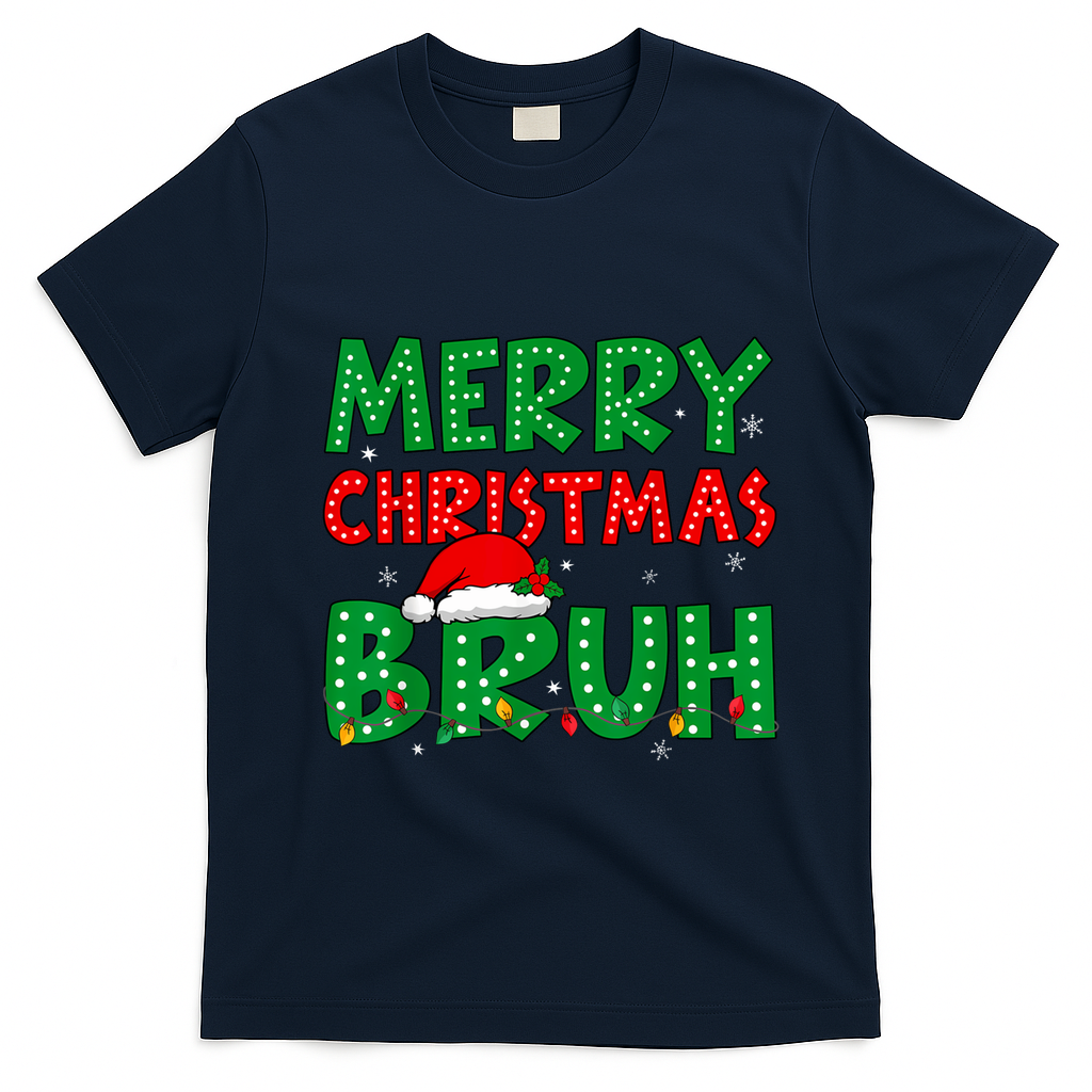 Merry Christmas Bruh Meme Funny Holiday T-Shirt - Navy Blue