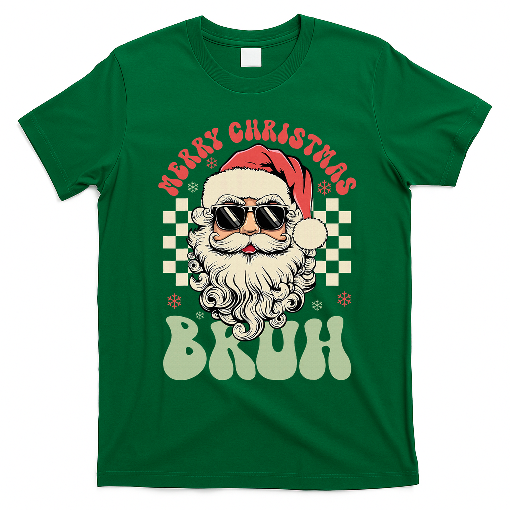 Merry Christmas Bruh Santa Sunglasses Retro T-Shirt - Irish Green