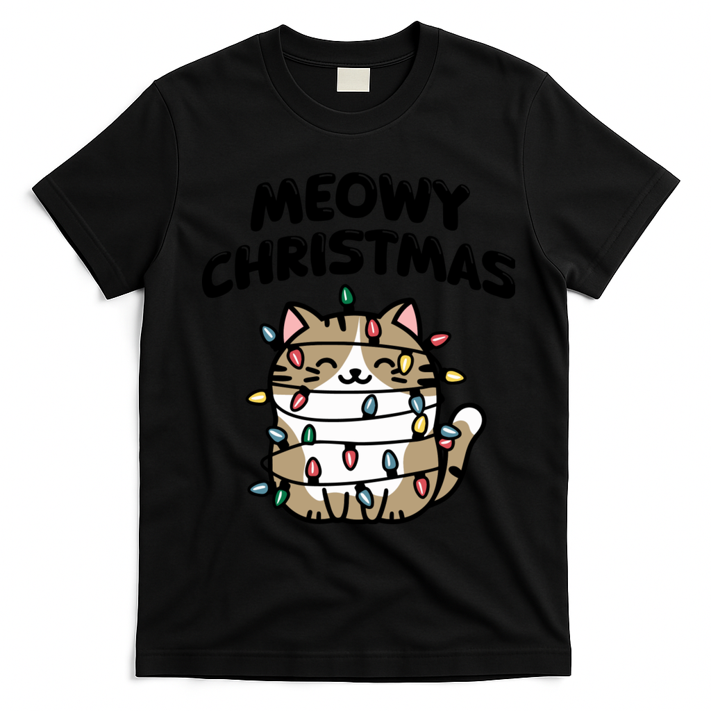 Meowy Christmas Christmas Cats Cat Lover T-Shirt - Black