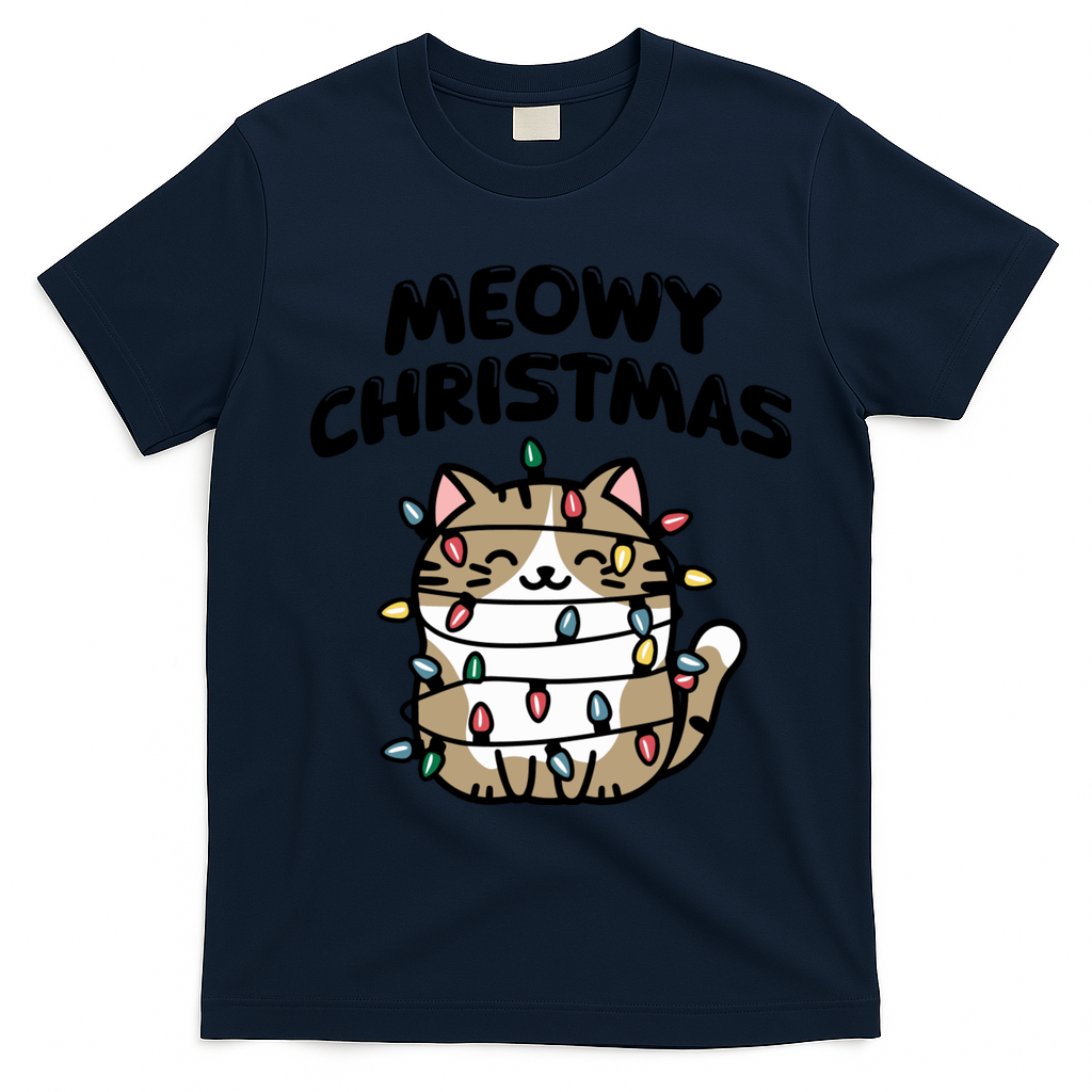 Meowy Christmas Christmas Cats Cat Lover T-Shirt - Navy Blue