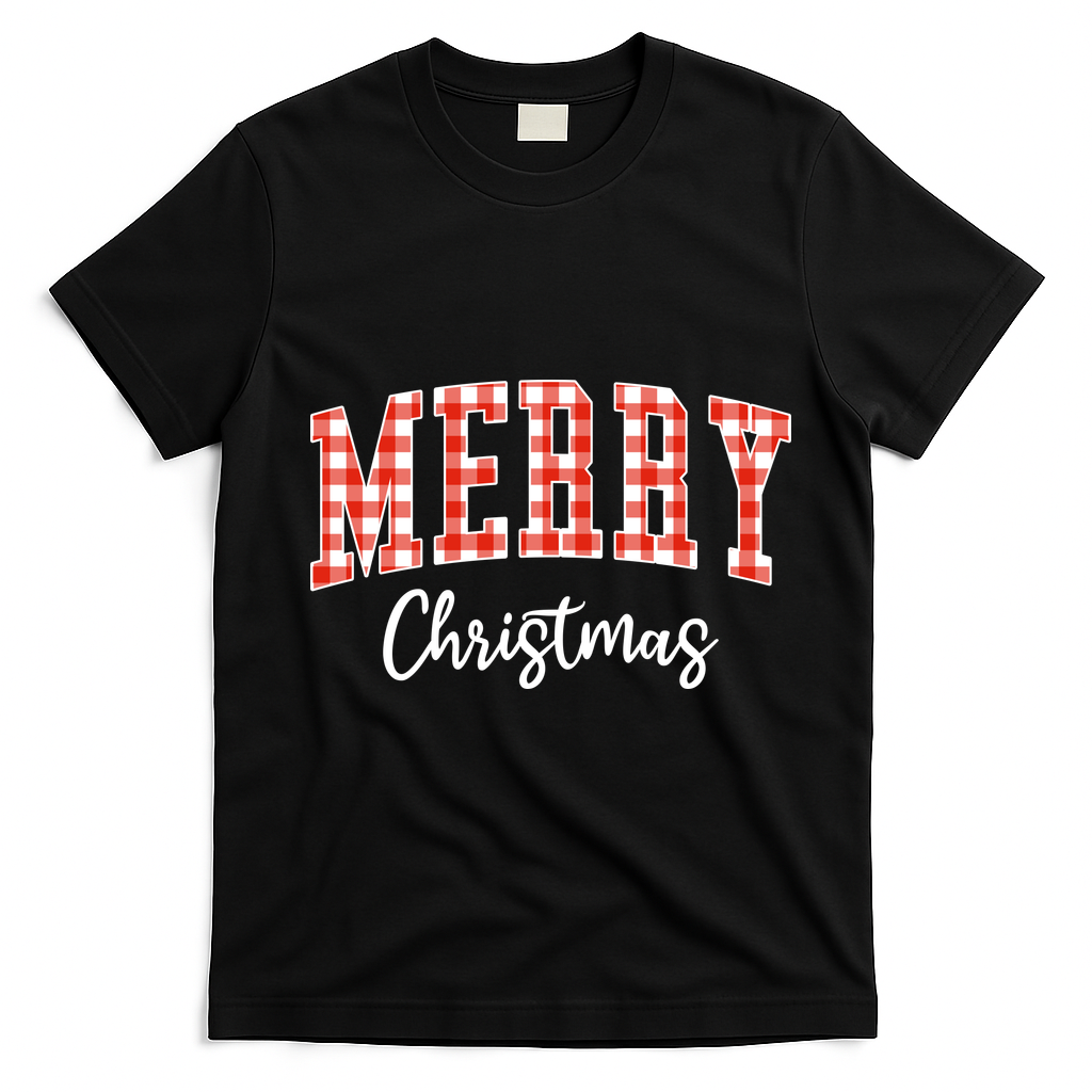 Merry Christmas Classic Checkered T-Shirt - Black
