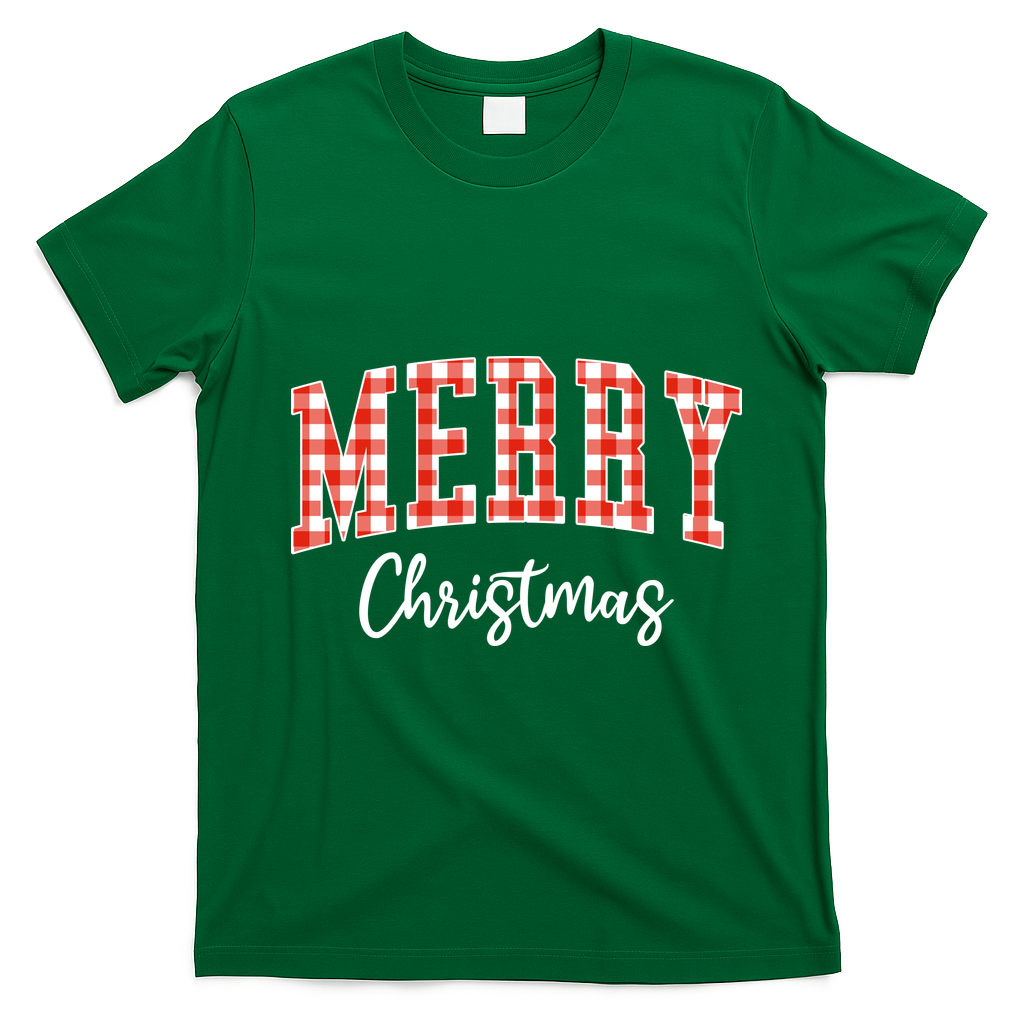 Merry Christmas Classic Checkered T-Shirt - Irish Green