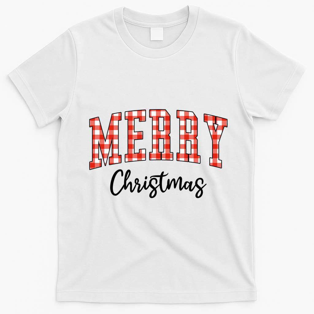 Merry Christmas Classic Checkered T-Shirt - White