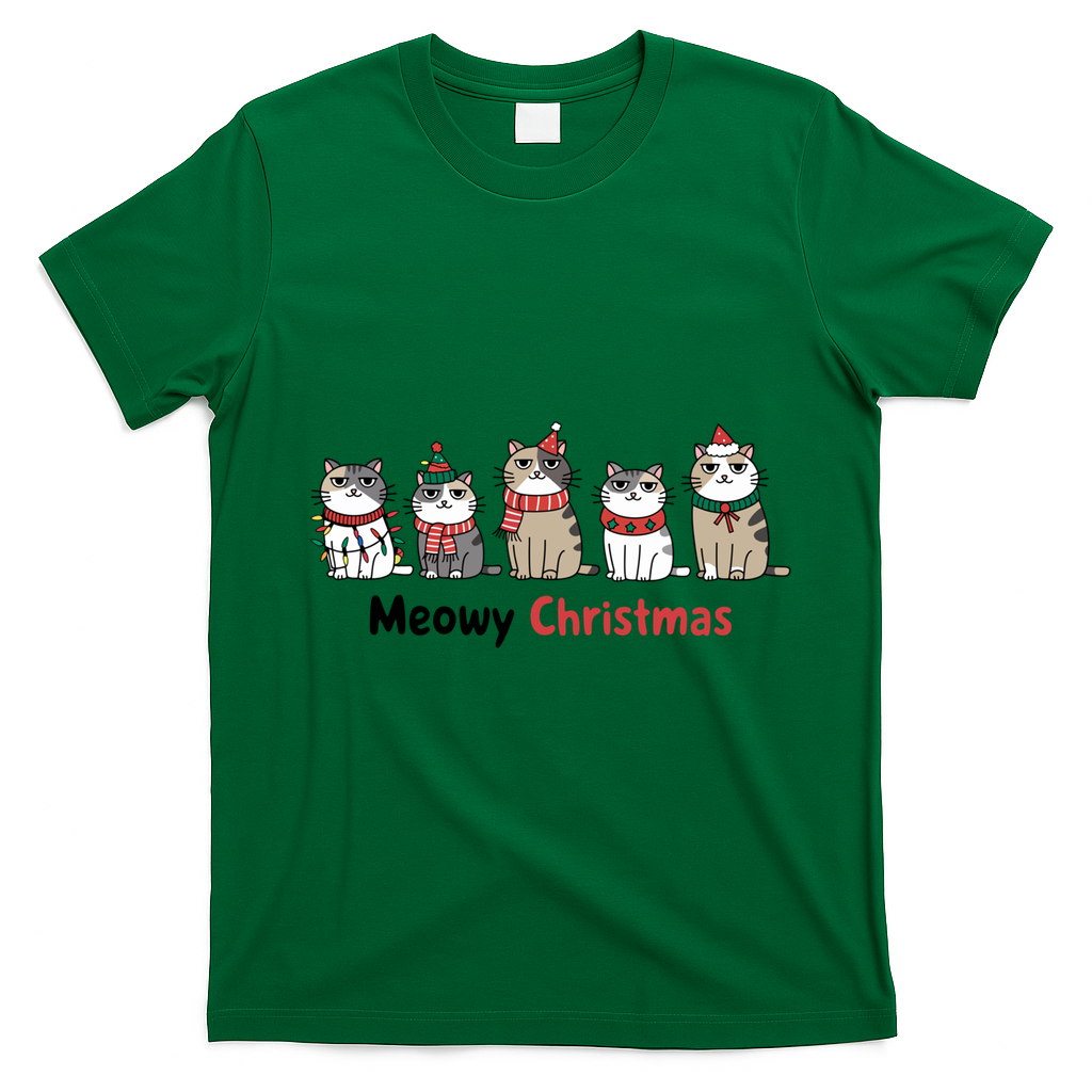 Meowy Christmas Cute Santa Funny Cat Lover Gift T-Shirt - Irish Green