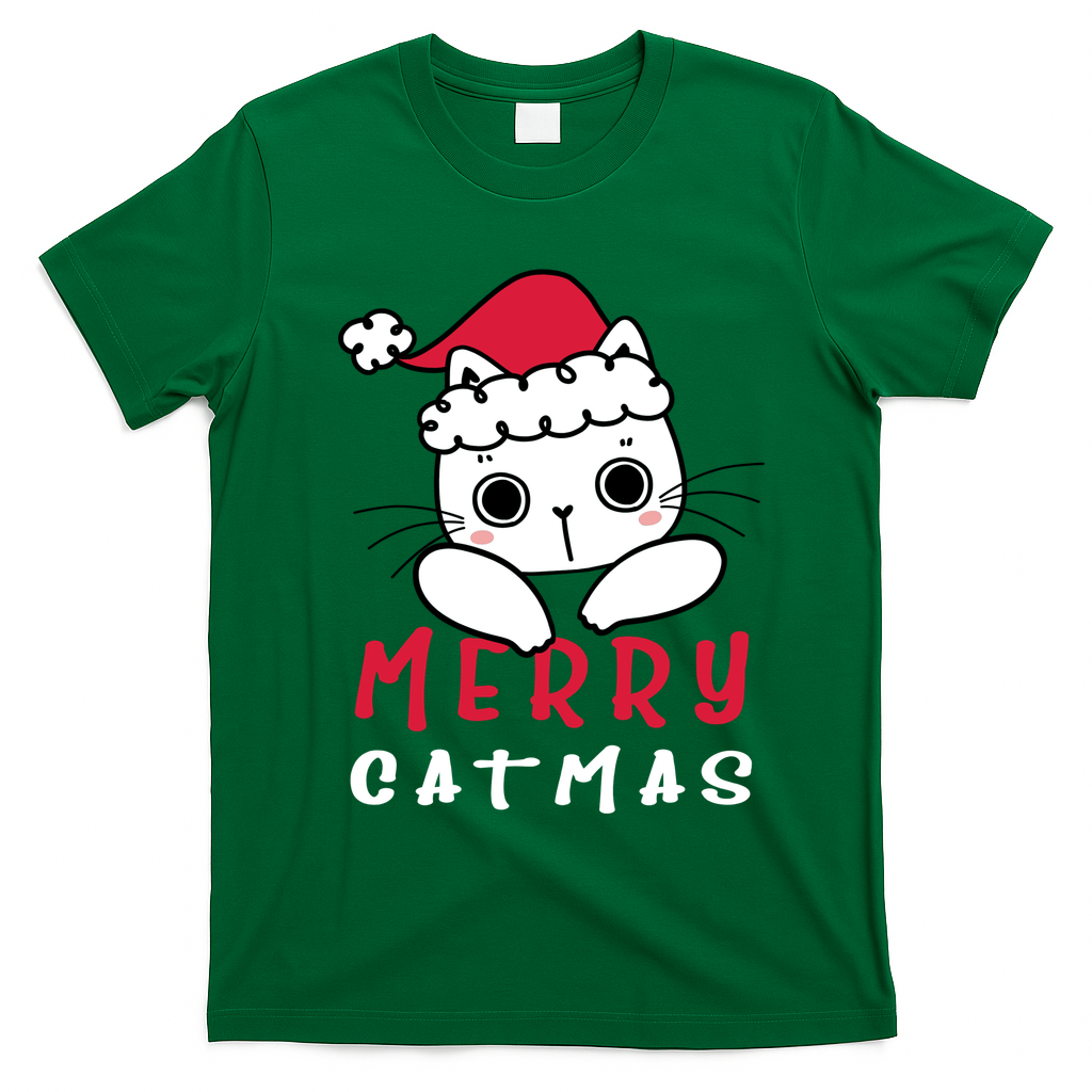 Merry Catrmas Cute Christmas Santa Kitty Xmas T-Shirt - Irish Green