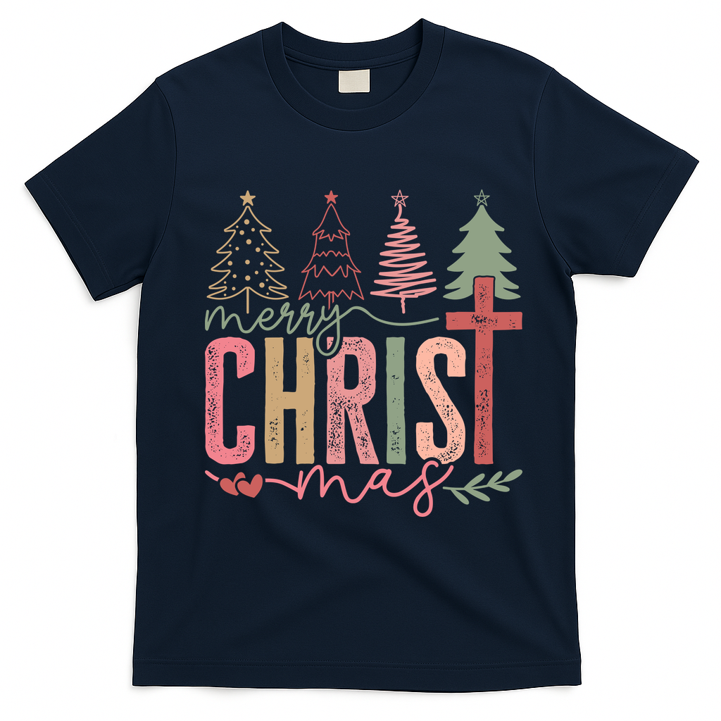 Merry Christmas Faith Christ Christian T-Shirt - Navy Blue