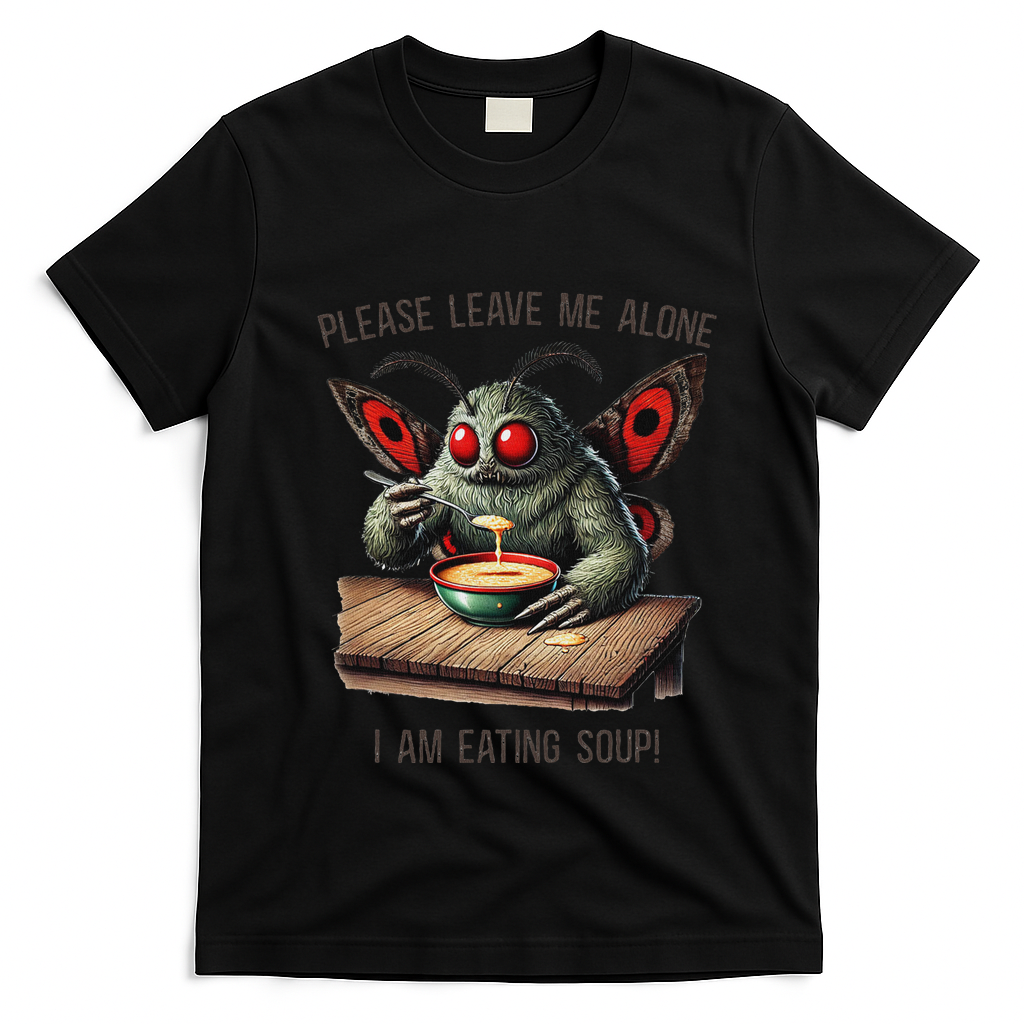 Mothman Cryptozoology Funny Cryptid Mothman Eating Soup T-Shirt - Black