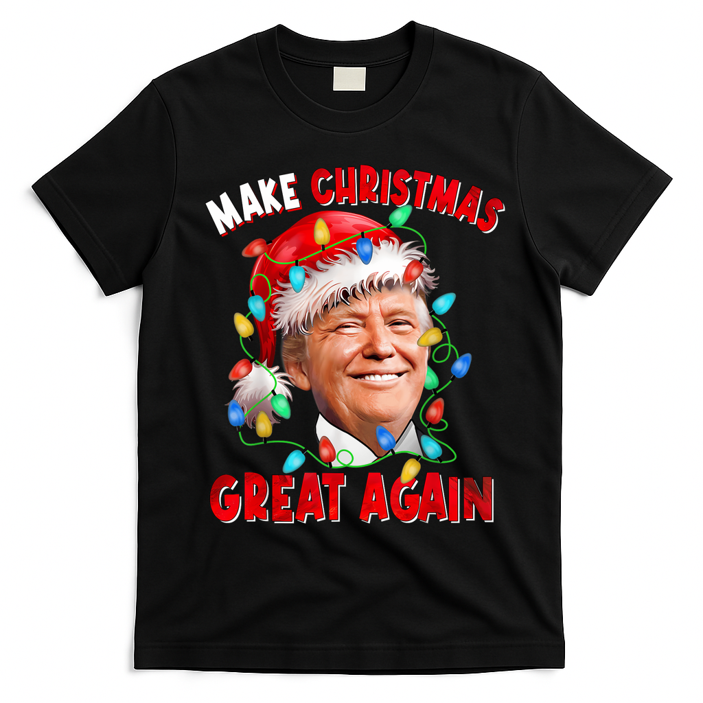 Make Christmas Great Again Funny Donald Trump Xmas Lights T-Shirt - Black