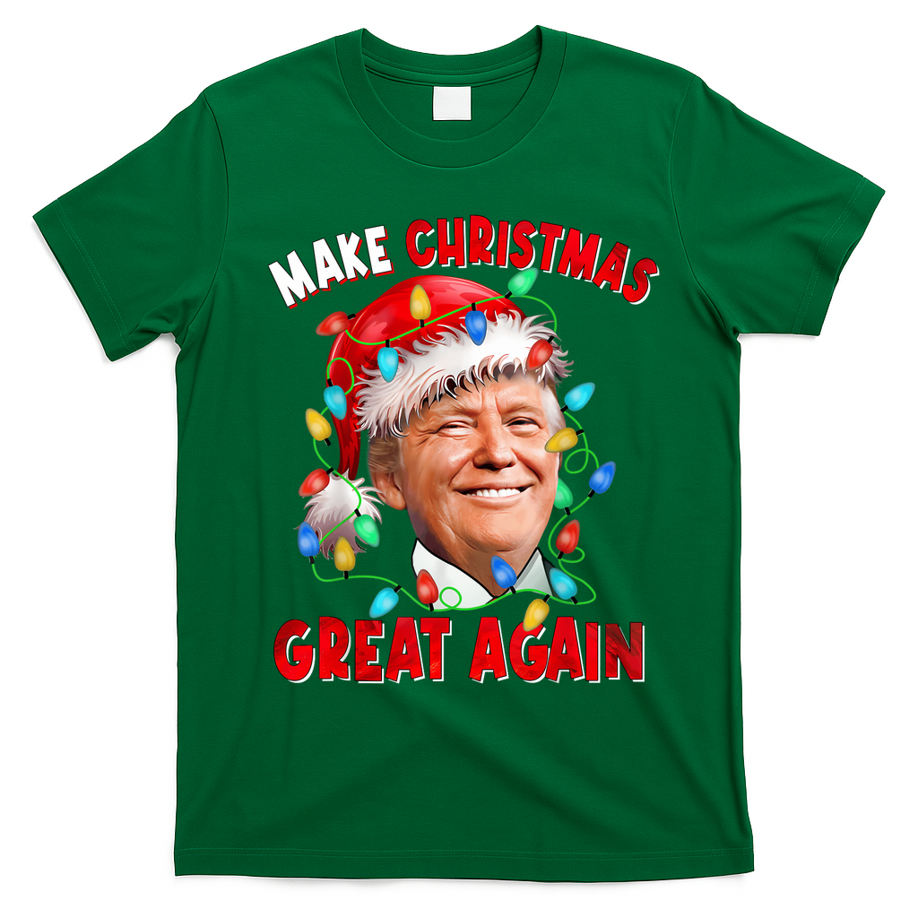 Make Christmas Great Again Funny Donald Trump Xmas Lights T-Shirt - Irish Green