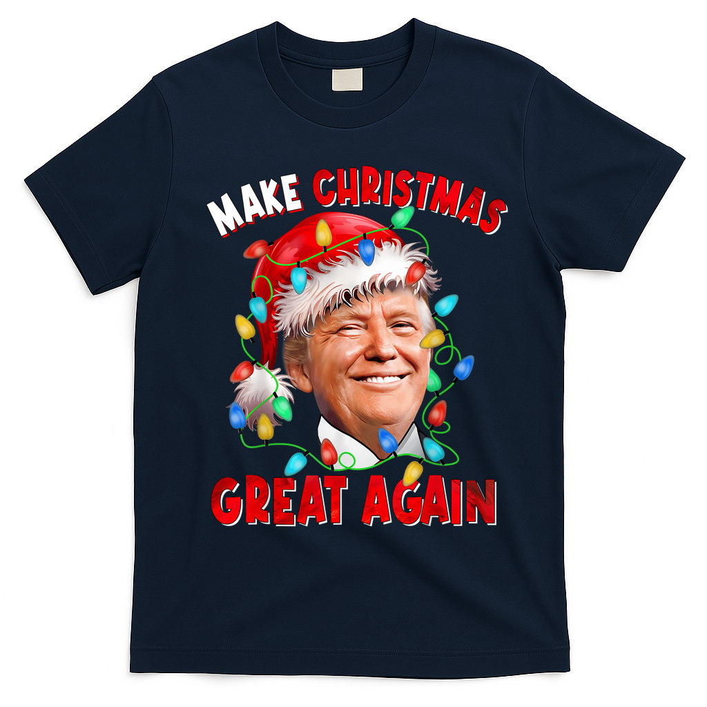 Make Christmas Great Again Funny Donald Trump Xmas Lights T-Shirt - Navy Blue