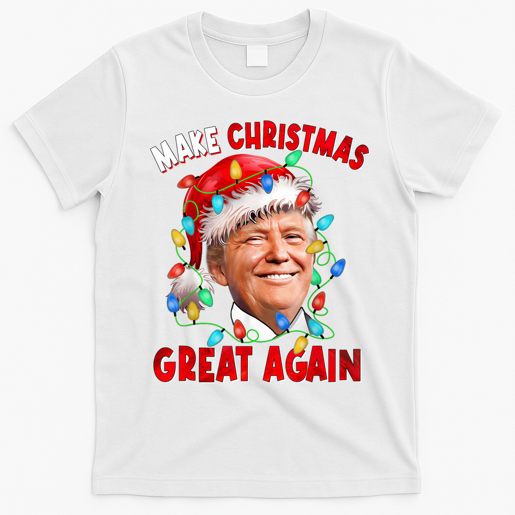 Make Christmas Great Again Funny Donald Trump Xmas Lights T-Shirt - White