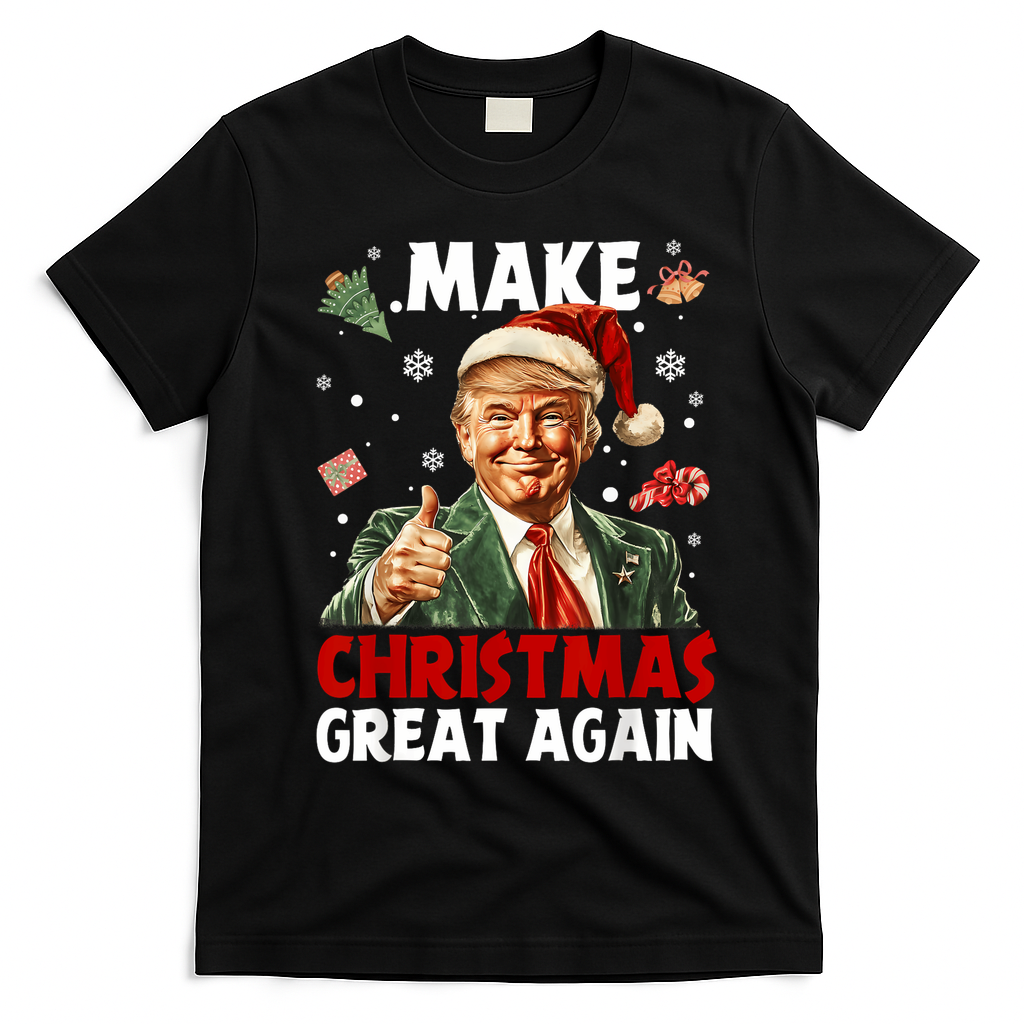 Make Christmas Great Again Santa Funny Trump Xmas Pajamas T-Shirt - Black