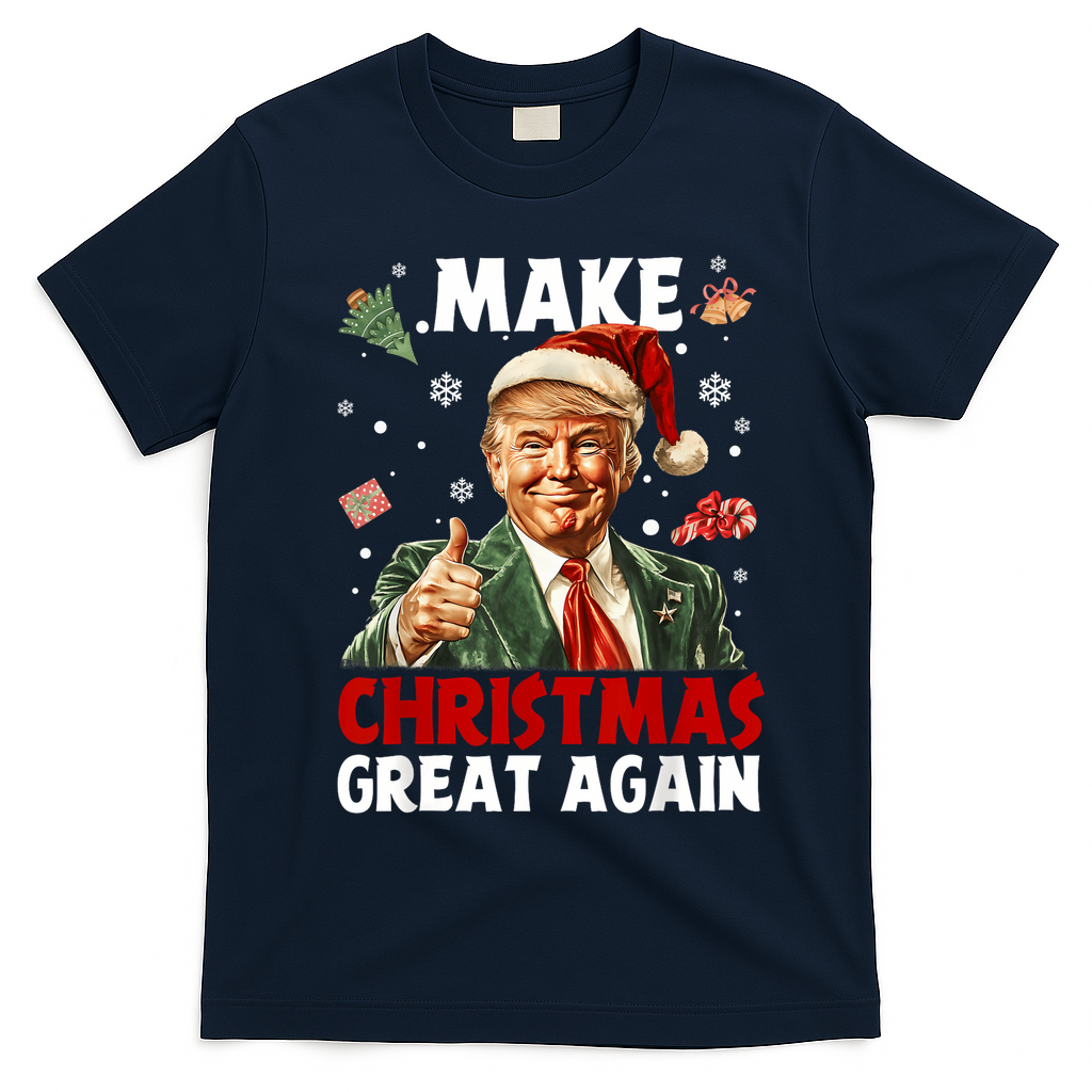 Make Christmas Great Again Santa Funny Trump Xmas Pajamas T-Shirt - Navy Blue