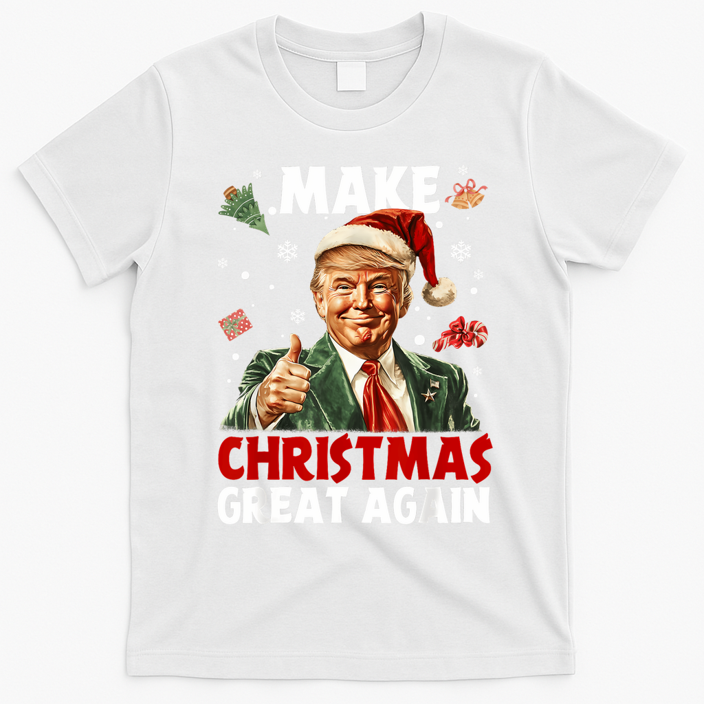 Make Christmas Great Again Santa Funny Trump Xmas Pajamas T-Shirt - White