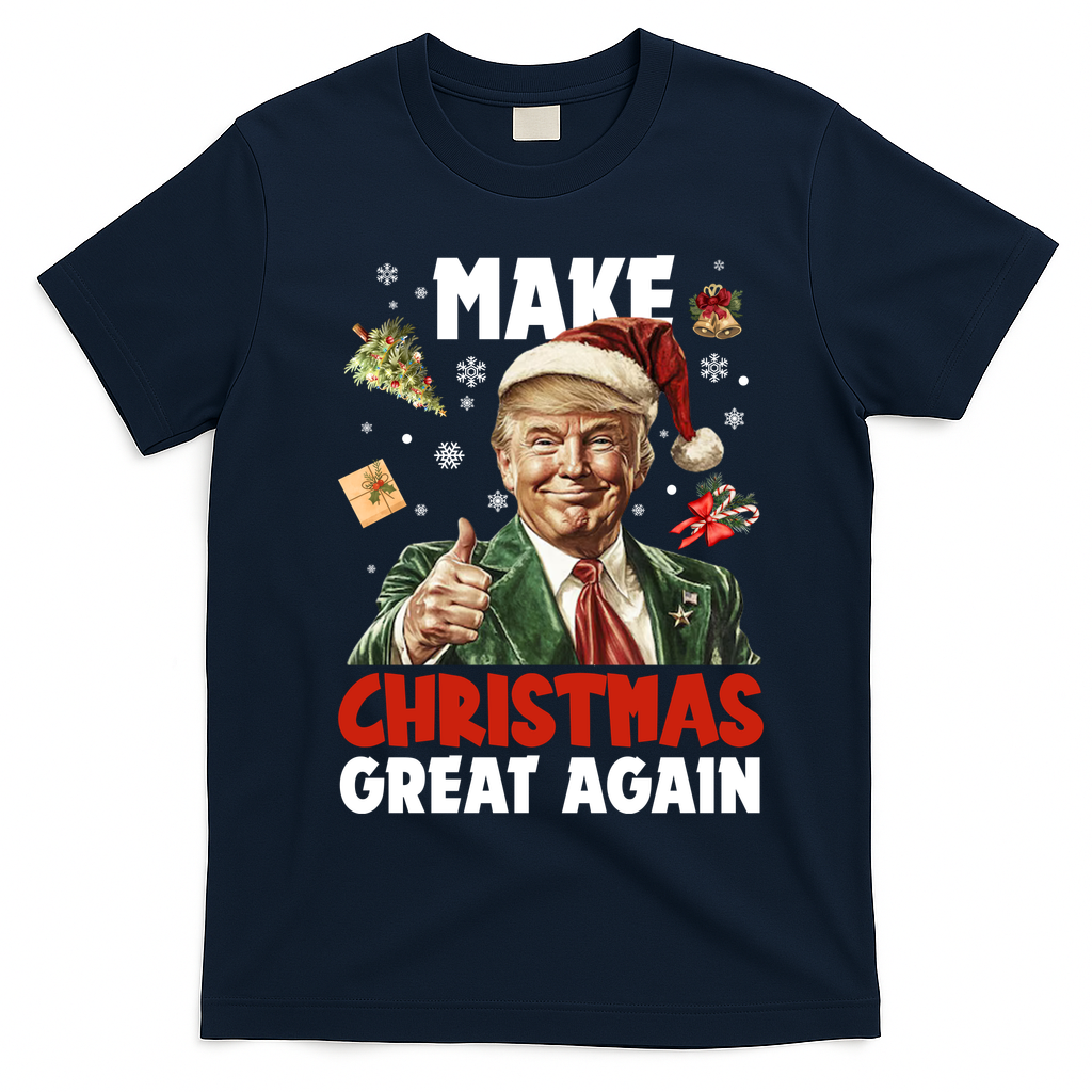 Make Christmas Great Again Pro Donald Trump Holiday T-Shirt - Navy Blue