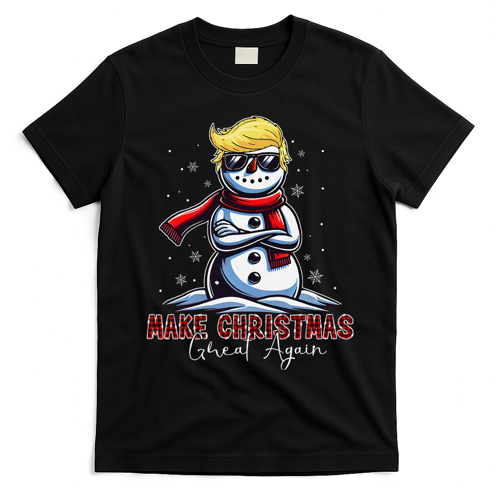 Make Christmas Great Again Snowman Trump Holiday T-Shirt - Black