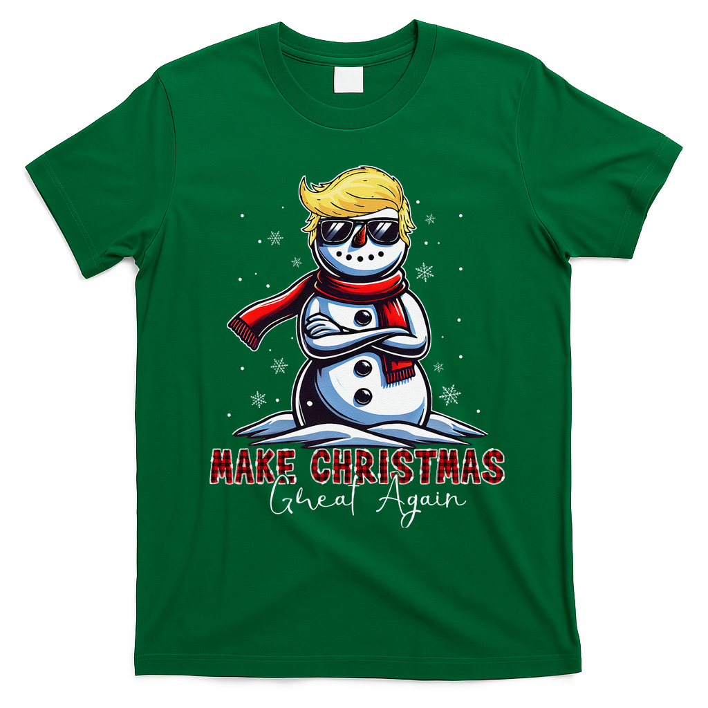 Make Christmas Great Again Snowman Trump Holiday T-Shirt - Irish Green