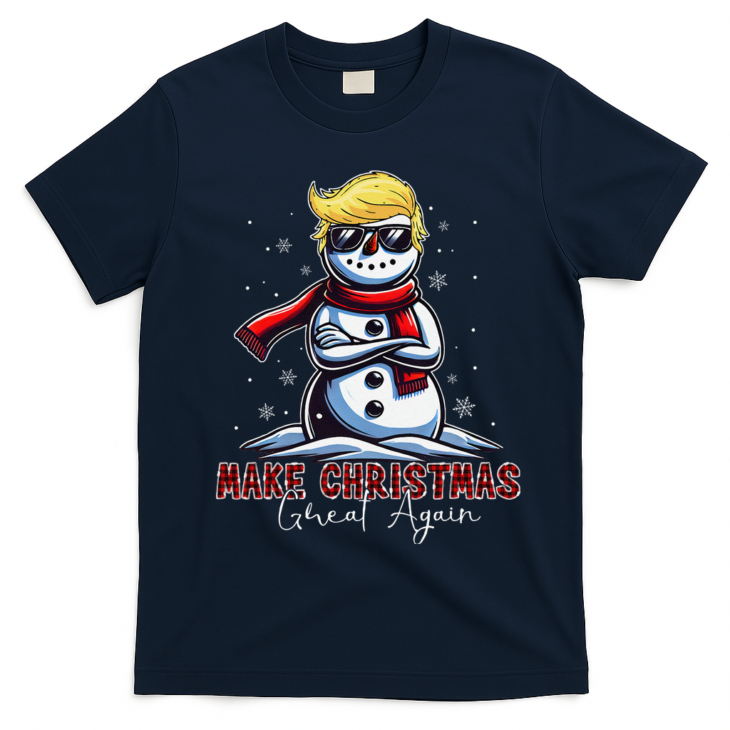 Make Christmas Great Again Snowman Trump Holiday T-Shirt - Navy Blue