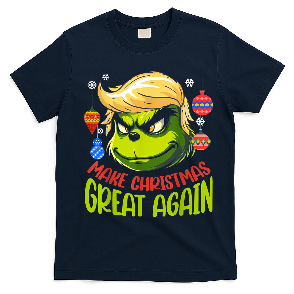 Make Christmas Great Again Donald Trump Xmas Funny Gift T-Shirt - Navy Blue