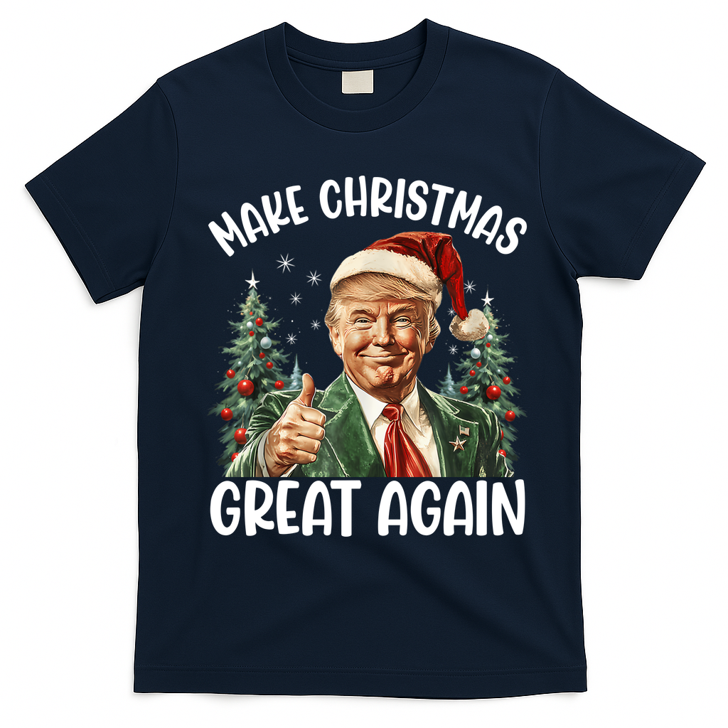 Make Christmas Great Again Donald Trump Funny Holiday T-Shirt - Navy Blue