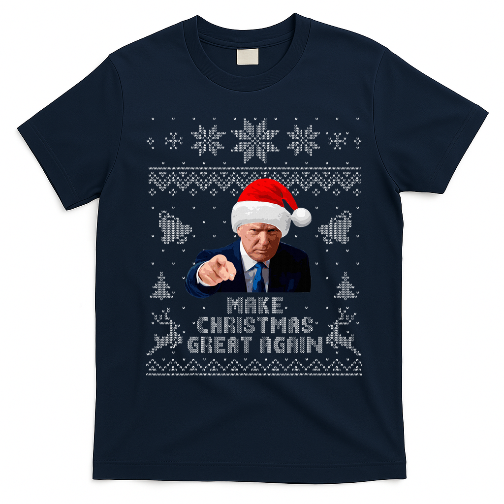 Make Christmas Great Again Donald Trump Holiday T-Shirt - Navy Blue