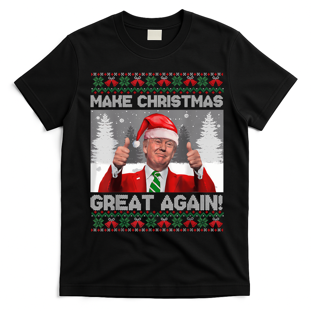 Make Christmas Great Again Funny Trump Pajamas Ugly Sweater T-Shirt - Black