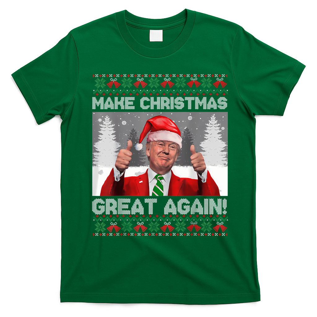 Make Christmas Great Again Funny Trump Pajamas Ugly Sweater T-Shirt - Irish Green