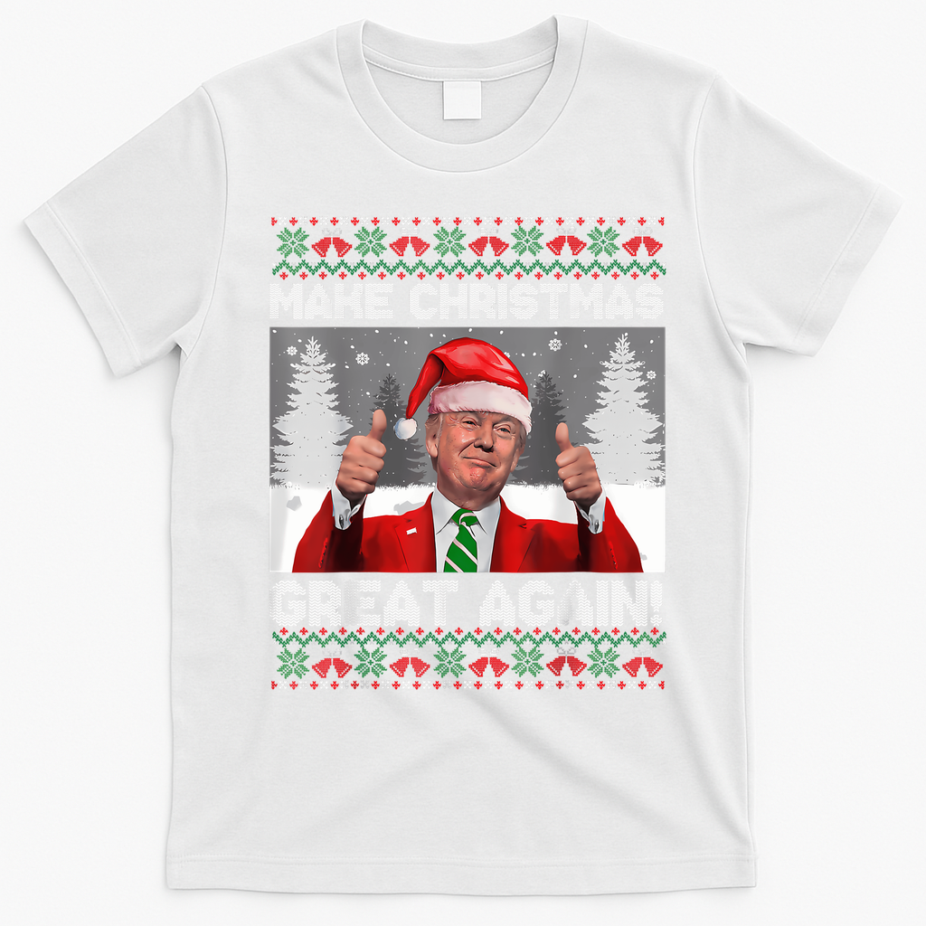 Make Christmas Great Again Funny Trump Pajamas Ugly Sweater T-Shirt - White