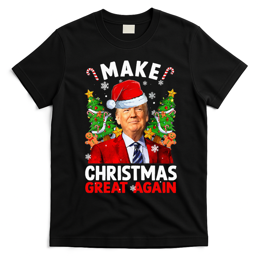 Make Christmas Great Again Funny Donald Trump Santa Xmas T-Shirt - Black