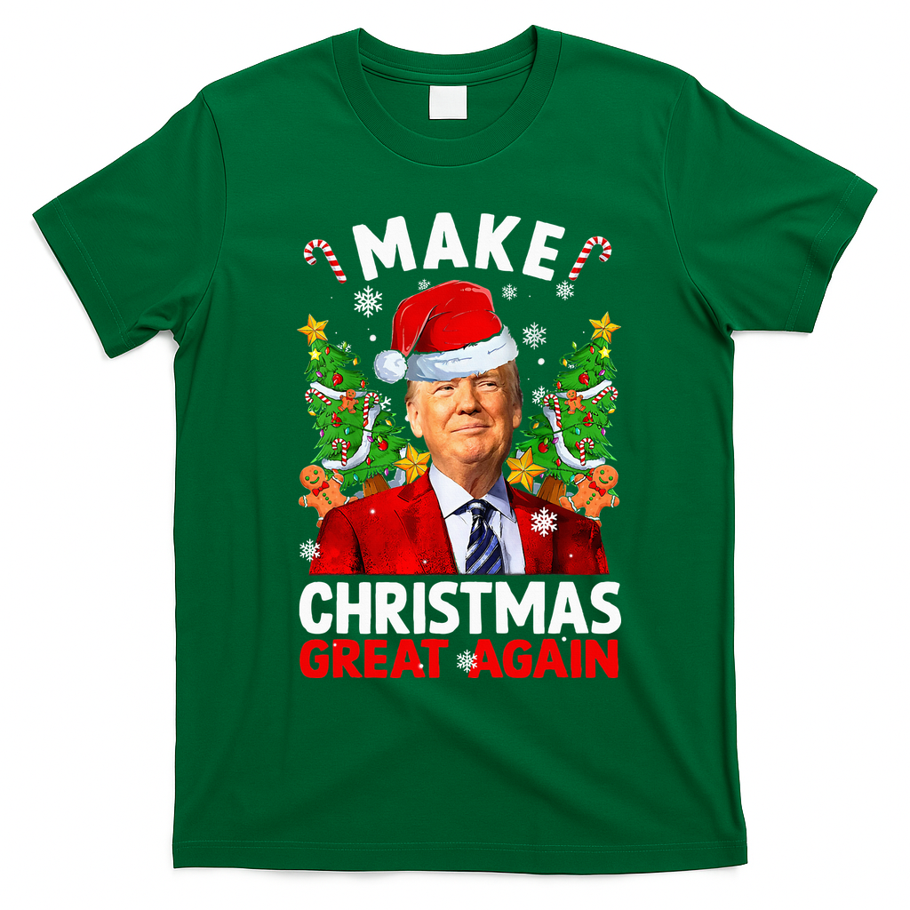 Make Christmas Great Again Funny Donald Trump Santa Xmas T-Shirt - Irish Green