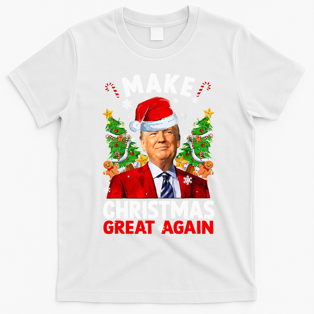 Make Christmas Great Again Funny Donald Trump Santa Xmas T-Shirt - White