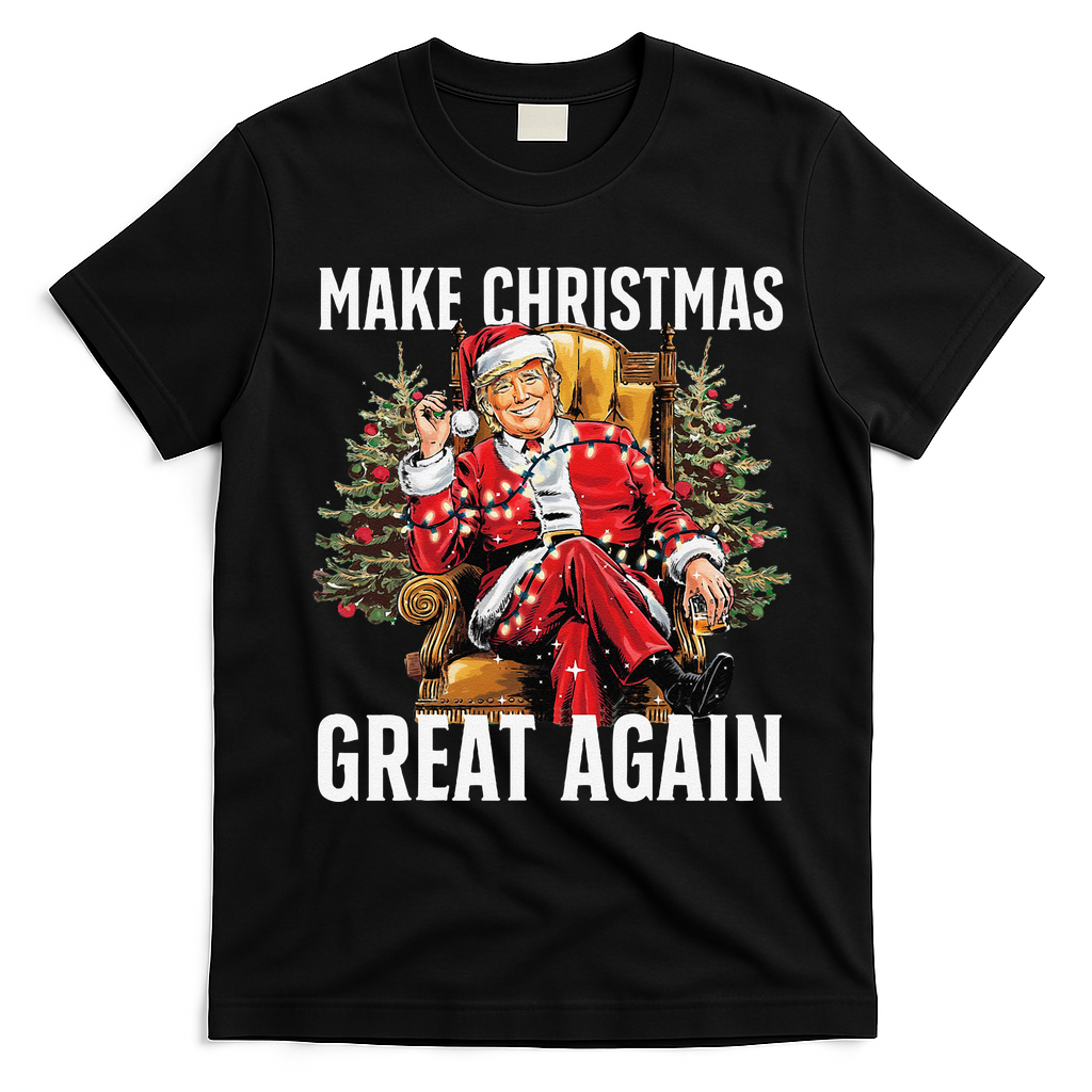 Make Christmas Great Again Santa Funny Christmas Pajamas T-Shirt - Black