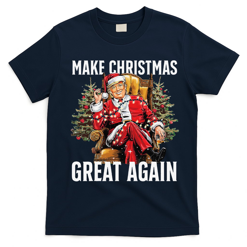 Make Christmas Great Again Santa Funny Christmas Pajamas T-Shirt - Navy Blue