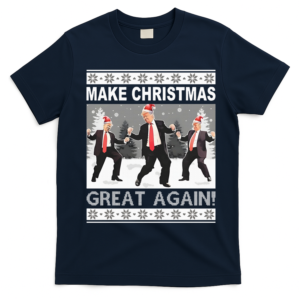 Make Christmas Great Again Trump Dancing T-Shirt - Navy Blue