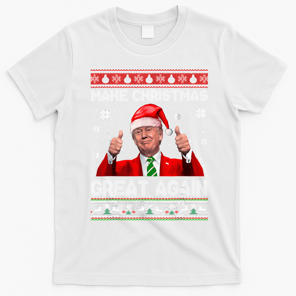 Make Christmas Great Again Ugly Xmas Funny Trump T-Shirt - White