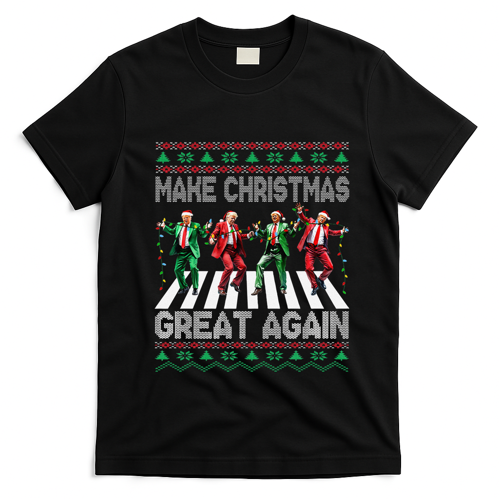 Make Christmas Great Again Ugly Sweaters Trump Dance Santa T-Shirt - Black