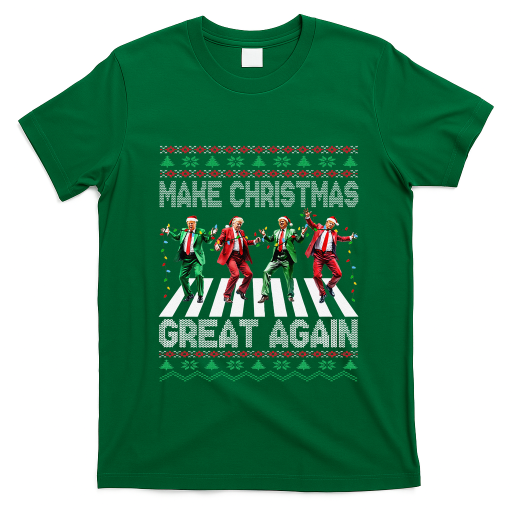 Make Christmas Great Again Ugly Sweaters Trump Dance Santa T-Shirt - Irish Green