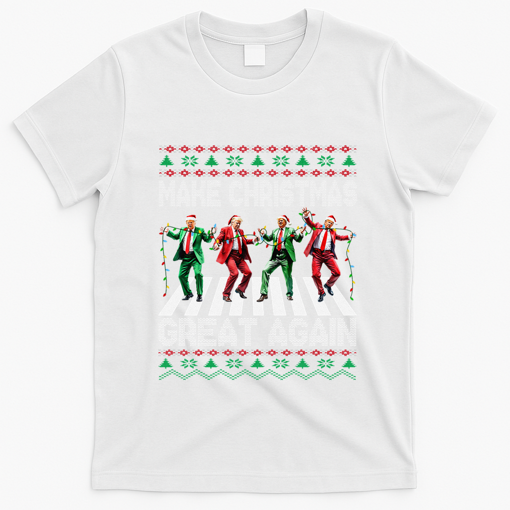Make Christmas Great Again Ugly Sweaters Trump Dance Santa T-Shirt - White