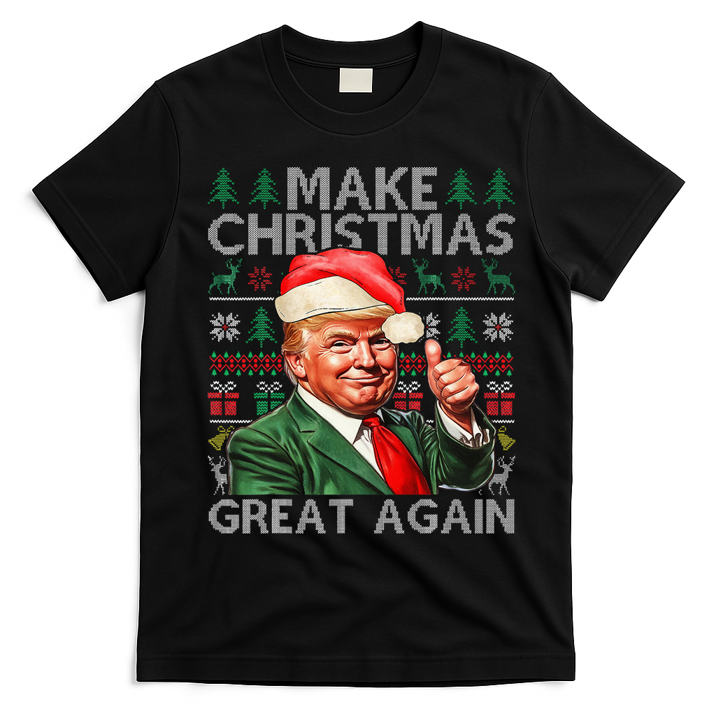 Make Christmas Great Again Funny Trump Xmas Snow T-Shirt - Black