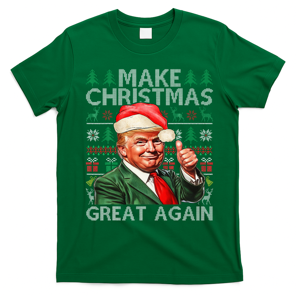Make Christmas Great Again Funny Trump Xmas Snow T-Shirt - Irish Green