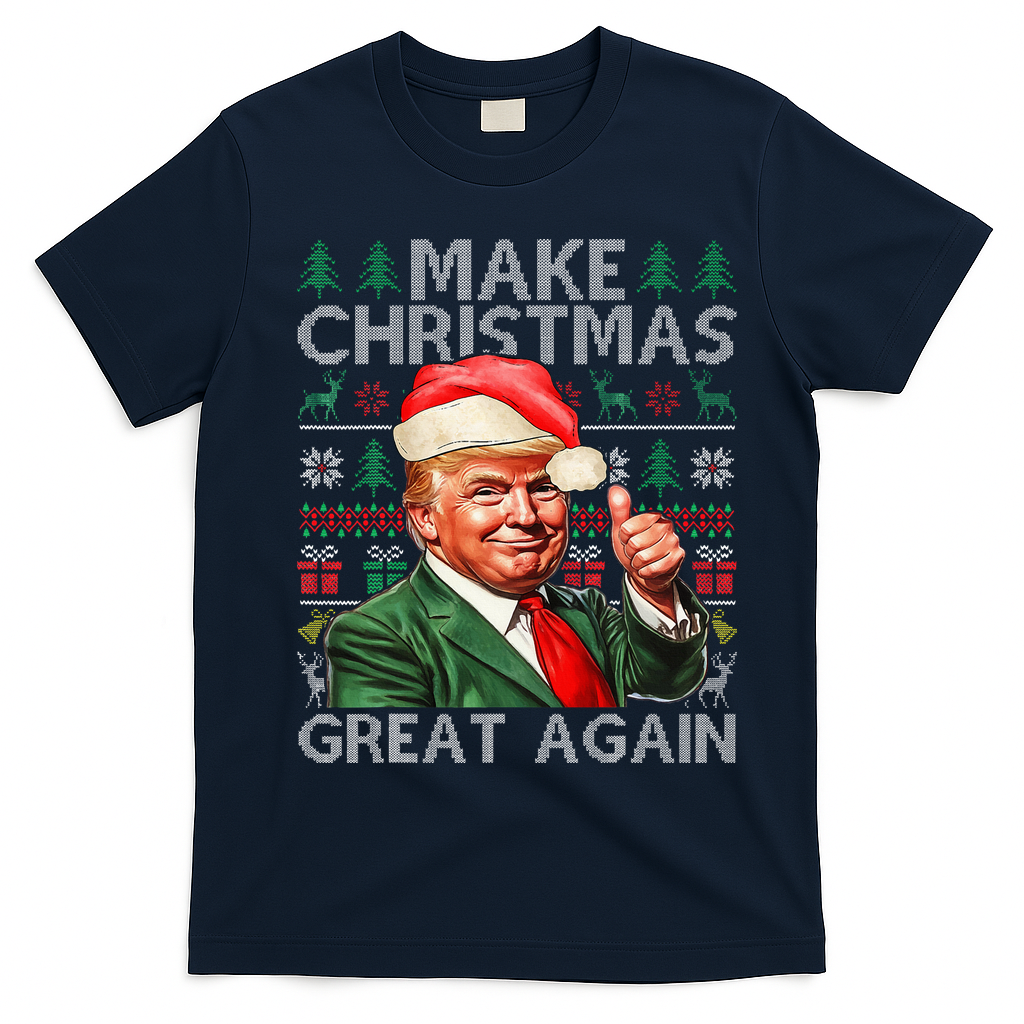 Make Christmas Great Again Funny Trump Xmas Snow T-Shirt - Navy Blue