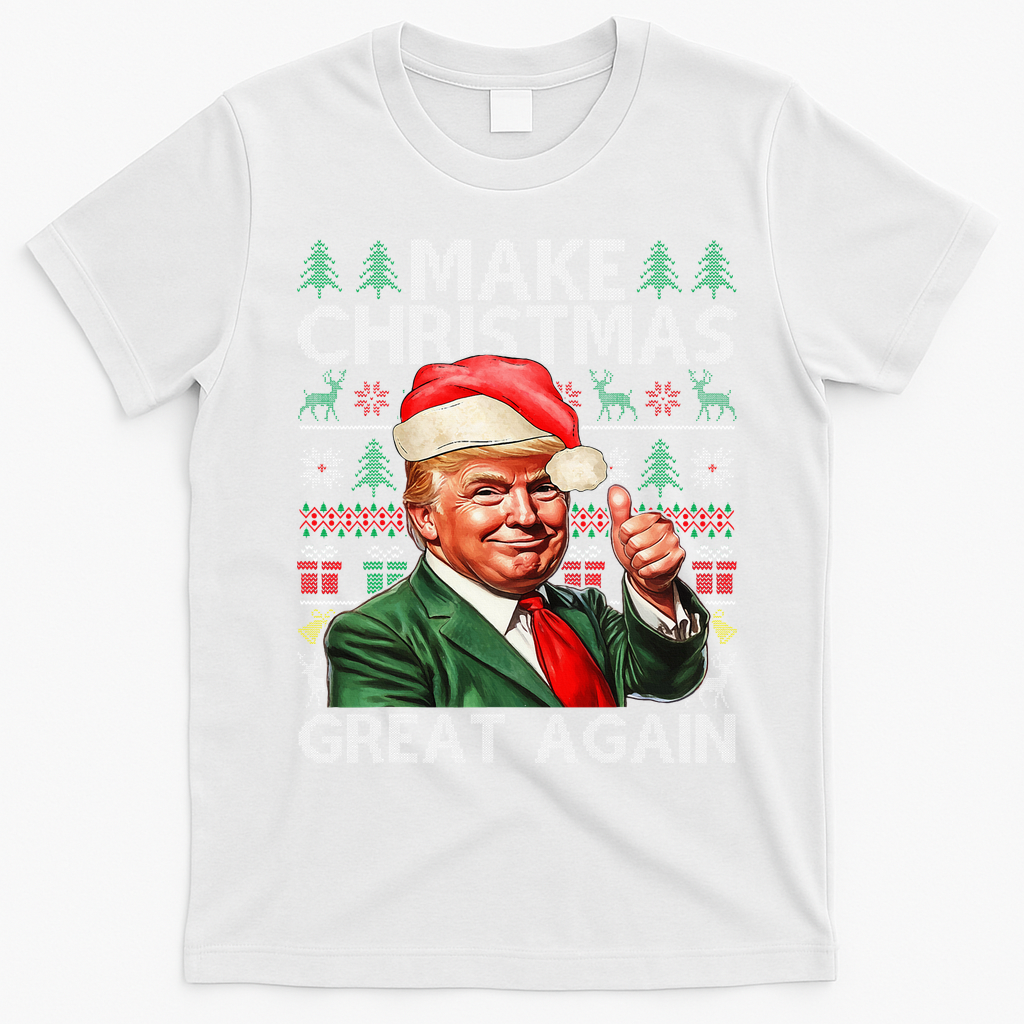 Make Christmas Great Again Funny Trump Xmas Snow T-Shirt - White