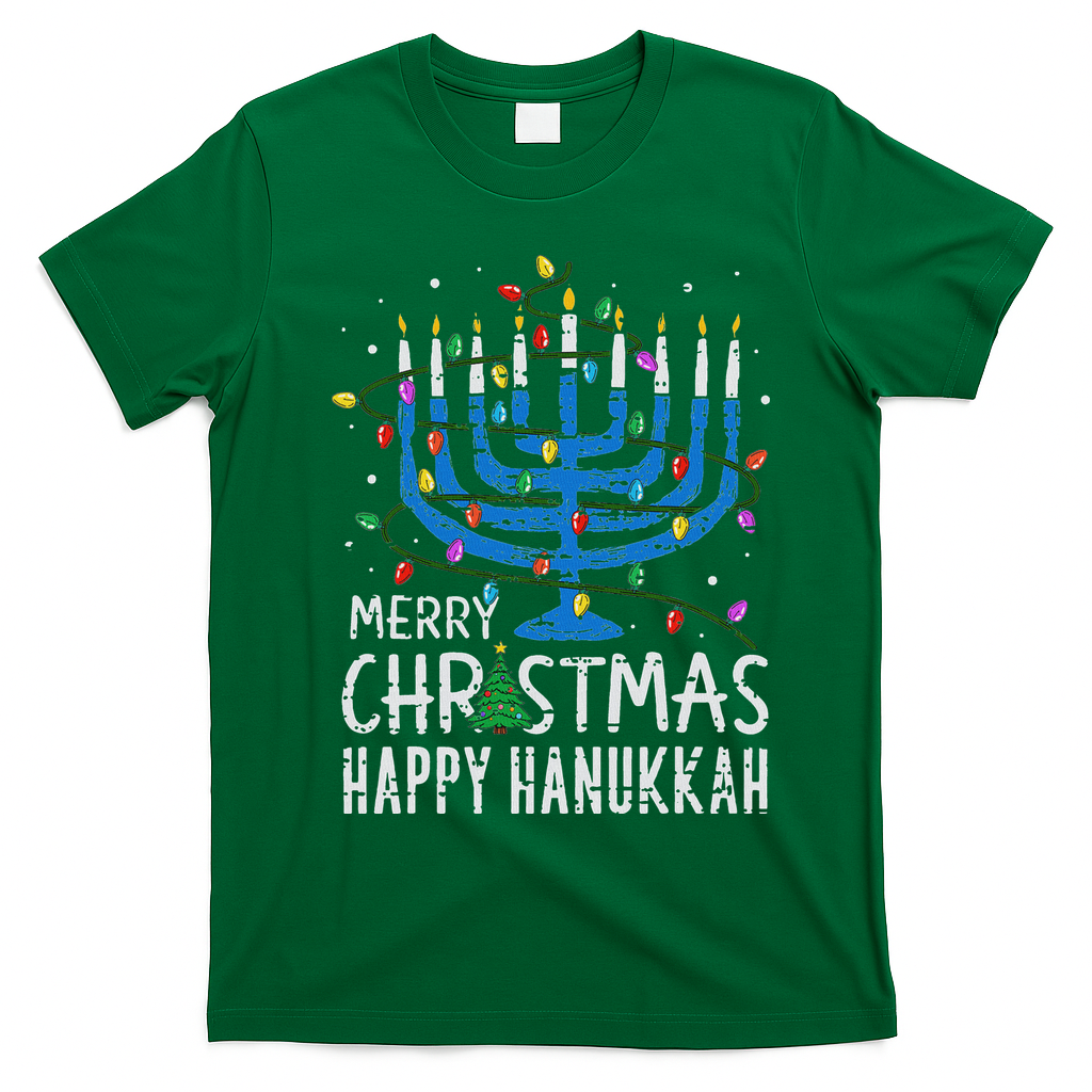 Merry Chrismukkah Happy Christmas Hanukkah Chanukah Jewish T-Shirt - Irish Green