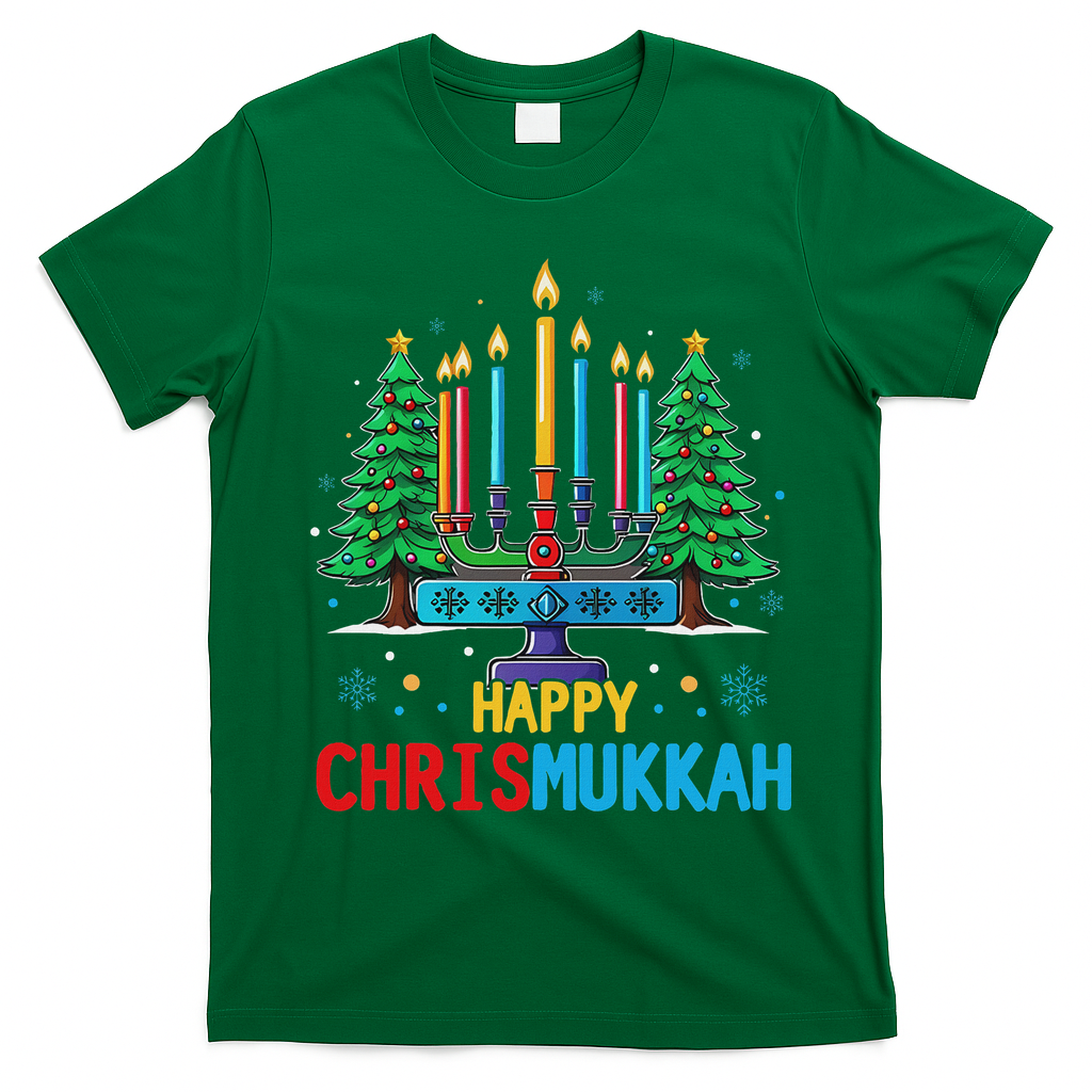 Merry Chrismukkah Happy Christmas Hanukkah T-Shirt - Irish Green