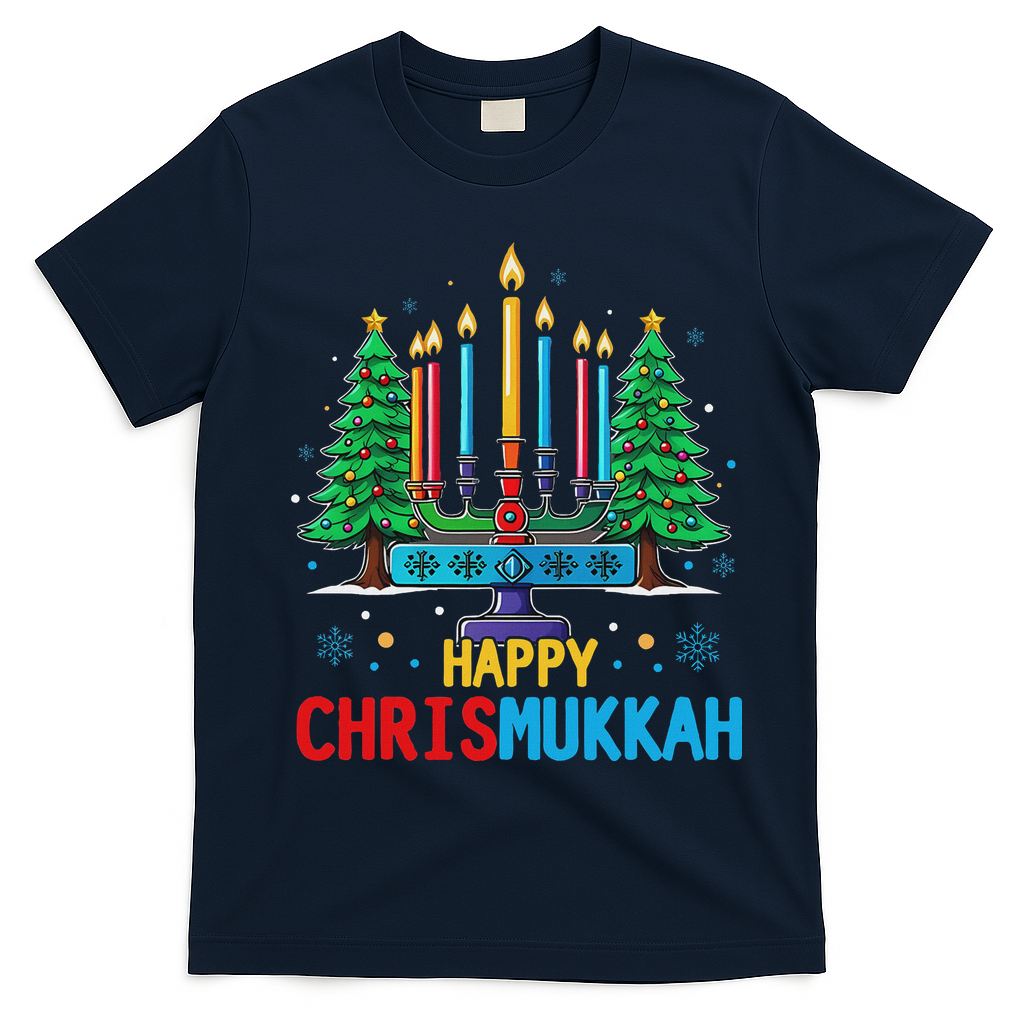 Merry Chrismukkah Happy Christmas Hanukkah T-Shirt - Navy Blue