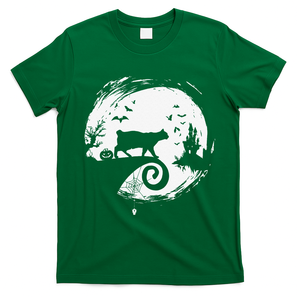 Manx Cat Halloween Costume Moon Silhouette Creepy Horror T-Shirt - Irish Green